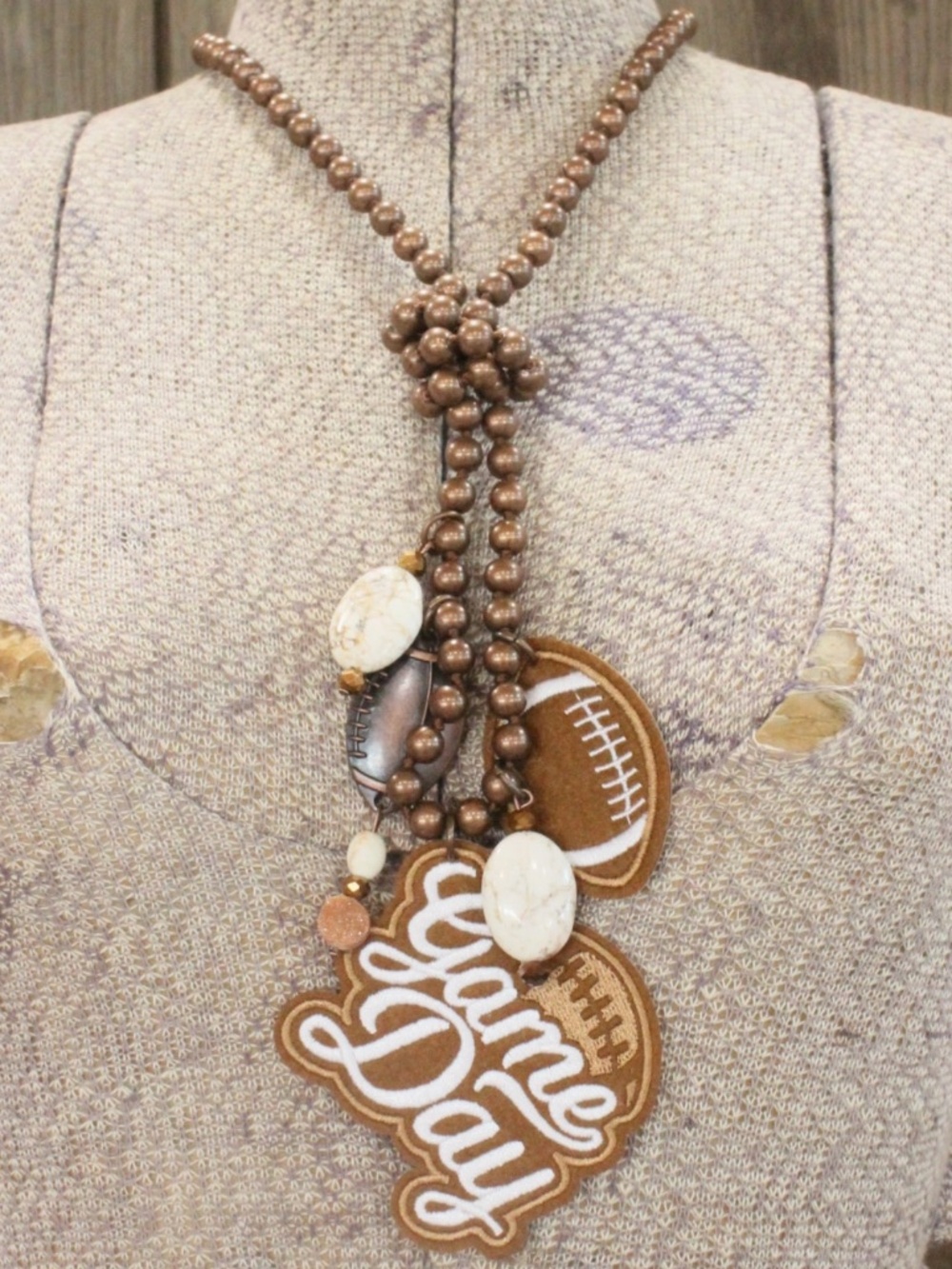 🎉 BOHO Game Day Fun FOOTBALL Charm'd Necklace
